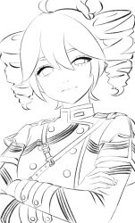  1girl absurdres ahoge commentary drill_hair greyscale highres kasane_teto looking_at_viewer monochrome sketch synthesizer_v twin_drills unfinished user_fypf7334 