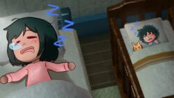  baby boku_no_hero_academia crib green_hair inko_midoryia meme messy_hair midoriya_inko midoriya_izuku mother_and_child mother_and_son pajamas parent_and_child sleeping squeans that_baby_doesn't_even_look_like_me_(meme) tomodachi_life tomodachi_life:_living_the_dream zzz 