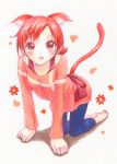  1girl :o animal_ears cat_ears cat_tail hair_ornament hairclip hino_akane_(smile_precure!) ponytail precure red_eyes redhead short_hair smile_precure! solo tail 