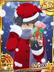  1boy angel_beats! card_(medium) gift gloves green_hair hat ikeda_jun_(aquaqua) naoi_ayato santa_costume santa_hat scarf short_hair yellow_eyes 