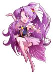  1girl :d boots cure_fortune hair_ornament hamuhamu happinesscharge_precure! heart_hair_ornament hikawa_iona long_hair looking_at_viewer magical_girl open_mouth ponytail precure purple_hair simple_background smile solo thigh-highs thigh_boots violet_eyes white_background 