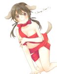  1girl animal_ears blush breasts brown_eyes christmas cleavage dog_ears dog_tail gertrud_barkhorn highres long_hair merry_christmas solo strike_witches tail twintails wavy_mouth 