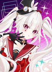  1girl animal_ears black_gloves bow braid choker commentary_request gloves hat heart highres honkai:_star_rail honkai_(series) long_hair long_sleeves partial_commentary pink_eyes rabbit_ears rino_cnc sailor_collar solo sparkle_(honkai:_star_rail) sparxie_(honkai:_star_rail) top_hat twintails upper_body white_hair 