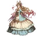 1girl animal_ears brown_eyes cape dress erun_(granblue_fantasy) flower frills full_body granblue_fantasy hair_flower hair_ornament jewelry juliet_sleeves light_brown_hair long_sleeves looking_at_viewer maishira minaba_hideo official_art puffy_sleeves smile solo transparent_background 