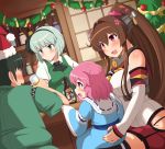  1boy 3girls artist_self-insert blue_eyes brown_hair christmas christmas_tree detached_sleeves ganesha hairband hat kantai_collection ko-yuyuko konpaku_youmu long_hair multiple_girls myon_(phrase) pink_hair ponytail red_eyes santa_hat shin&#039;en_(gyokuro_company) short_hair silver_hair touhou yamato_(kantai_collection) 