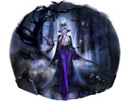  1girl a_world_underneath apple artist_request bare_tree bat_(animal) black_cape black_cat black_corset black_hair black_skirt black_sleeves black_streaks candle cape cat coffin corset crown fog food fruit green_eyes heterochromia high_collar highres holding holding_food holding_fruit jewelry lace_shirt long_sleeves multicolored_hair necklace o-ring o-ring_thigh_strap oak_casket_(path_to_nowhere) official_alternate_costume official_art pants path_to_nowhere purple_pants red_lips shirt skirt streaked_hair thigh_strap tombstone tree violet_eyes white_hair white_lily white_shirt 