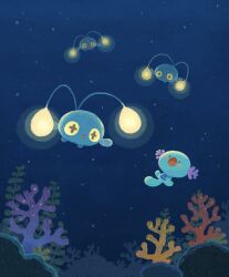  :o air_bubble antennae black_eyes blue_skin bubble chinchou colored_sclera colored_skin commentary_request coral cross-shaped_pupils fins fish highres mamu_chan no_humans open_mouth pokemon pokemon_(creature) pokemon_focus pokemon_gold/silver/crystal swimming symbol-shaped_pupils tail underwater wooper yellow_eyes yellow_sclera 