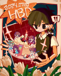 ! !! 2girls 5boys antenna_hair aubrey_(headspace)_(omori) aubrey_(omori) basil_(headspace)_(omori) basil_(omori) birthday_cake black_eyes black_hair blush cake candle collared_shirt colored_skin commentary_request dated food fork fruit hair_behind_ear happy_birthday hero_(headspace)_(omori) hero_(omori) highres holding holding_fork kel_(headspace)_(omori) kel_(omori) mari_(headspace)_(omori) mari_(omori) mini_person miniboy minigirl multiple_boys multiple_girls ninini_(happy_goody115) omori omori_(omori) parted_lips shirt short_hair short_sleeves speech_bubble spoken_exclamation_mark stairs strawberry sunny_(omori) white_shirt white_skin 