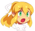  1girl buttons green_eyes hair_ribbon long_hair payot ponytail ribbon rockman rockman_(classic) roll sketch solo toufu_yarou 