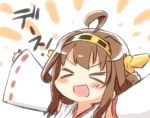  &gt;_&lt; 1girl :d ahoge arms_up bare_shoulders blush brown_hair detached_sleeves engiyoshi hairband japanese_clothes kantai_collection kongou_(kantai_collection) long_hair nontraditional_miko open_mouth outstretched_arms smile solo spread_arms translated xd 