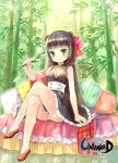  1girl :q bamboo bamboo_forest black_hair breasts cleavage crossed_legs double_bun forest green_eyes jin_young-in long_hair looking_at_viewer nature original panties pantyshot pantyshot_(sitting) sitting smile solo tongue tongue_out underwear unleashed 