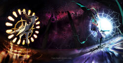  arceus cosmog dark_background fighting magic nebula no_humans pokemon_(creature) portal_(object) running silvally space tapwing unown wormhole 