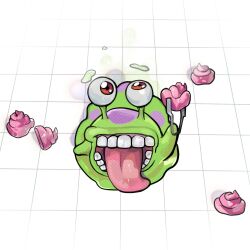  commentary digimon digimon_(creature) eyestalks forceps highres holding_forceps mucus no_humans numemon oikawa_kurobaba open_mouth poop realistic_teeth red_eyes reflective_floor slug stalk_eyes teeth tile_floor tiles tongue tongue_out untranslatable_commentary 