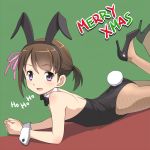    1girl animal_ears bowtie brown_hair bunny_tail bunnysuit christmas detached_collar fishnet_pantyhose fishnets lying meow_(nekodenki) on_stomach original pantyhose rabbit_ears short_hair tail twintails violet_eyes wrist_cuffs 