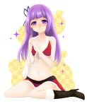  1girl aikatsu! bikini_top boots hikami_sumire long_hair marblewars purple_hair sack sitting skirt violet_eyes wariza 