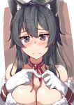  1girl blush breasts cleavage gloves kantai_collection long_hair looking_at_viewer multiple_girls red_eyes sakamoto-cat solo white_gloves yahagi_(kantai_collection) 