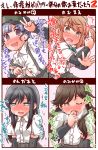  4girls absurdres arashio_(kantai_collection) asashio_(kantai_collection) blue_eyes blue_hair blush bow brown_eyes brown_hair chart dress_shirt hat heavy_breathing highres kanon_(kurogane_knights) kantai_collection long_hair looking_at_viewer michishio_(kantai_collection) multiple_girls one_eye_closed ooshio_(kantai_collection) open_mouth shirt skirt suspenders tears translation_request two_side_up v violet_eyes 