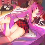  1girl barefoot dennryuurai detached_sleeves legs long_hair psychic_hearts purple_hair red_eyes solo twintails 