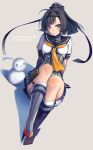  1girl akizuki_(kantai_collection) black_hair blue_eyes gloves kantai_collection okeya_(ol23) ponytail skirt snowman uniform 
