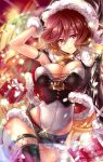  1girl alternate_costume bell bell_collar blonde_hair blush box breasts christmas cleavage collar cow_bell gift gift_box gradient_hair hat hijiri_byakuren large_breasts long_hair looking_at_viewer multicolored_hair purple_hair revision santa_hat smile solo star thigh-highs touhou touya_(the-moon) 