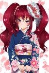  1girl cross_ange hilda_(cross_ange) japanese_clothes kimono long_hair redhead tachikawa_kousuke twintails very_long_hair violet_eyes wavy_hair 