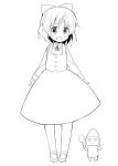  1girl bow child dress glastonbury1966 hair_bow highres lineart mary_janes monochrome no_nose open_mouth ribbon sanya_v_litvyak shoes short_hair simple_background solo strike_witches tonttu white_background younger 