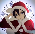  1boy black_eyes black_hair christmas hat kirito male_focus santa_costume santa_hat short_hair smile sword_art_online tsukimori_usako 