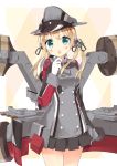  1girl anchor_hair_ornament blonde_hair blush breasts gloves hat kantai_collection long_hair long_sleeves looking_at_viewer military military_uniform open_mouth peaked_cap prinz_eugen_(kantai_collection) skirt solo twintails uniform white_gloves 