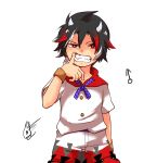  1boy bangle black_hair bracelet dress finger_in_mouth genderswap horns jewelry kijin_seija mars_symbol multicolored_hair red_eyes redhead short_hair sisikuku solo streaked_hair touhou white_hair 