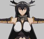  1girl 3d black_hair breasts brown_eyes bust expressionless grey_background headgear kantai_collection large_breasts long_hair looking_at_viewer mumumu_(atama07237029) nagato_(kantai_collection) outstretched_arms simple_background sleeveless solo spread_arms symmetry very_long_hair 