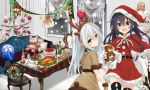  akatsuki_(kantai_collection) alcohol antlers aoki_hagane_no_arpeggio azuuru_(azure0608) black_hair black_legwear blush box breasts brown_hair cake candle chair champagne champagne_glass christmas christmas_lights christmas_ornaments christmas_tree cleavage couch earmuffs fake_horns folded_ponytail food gift gift_box hat headgear hibiki_(kantai_collection) ikazuchi_(kantai_collection) inazuma_(kantai_collection) kantai_collection long_hair multiple_girls navel northern_ocean_hime open_mouth pillow plate santa_costume santa_hat short_hair silver_hair snowman stuffed_animal stuffed_toy table teddy_bear thigh-highs turkey_(food) white_hair window yotarou_(aoki_hagane_no_arpeggio) 