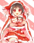  1girl black_hair hat heart looking_at_viewer love_live!_school_idol_project oda_(101511a) open_mouth red_eyes santa_costume santa_hat solo striped striped_background tagme thigh-highs twintails yazawa_nico zettai_ryouiki 