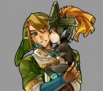  blonde_hair blue_eyes carrying gloves hat helmet kawaii_hina kiss link midna pointy_ears smile the_legend_of_zelda twilight_princess wince 