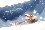  1boy black_hair blush_stickers cat chibi christmas hat keluy santa_costume santa_hat shingeki_no_kyojin short_hair sled snow 