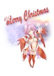  1girl absurdres adapted_costume bare_shoulders breasts center_opening cleavage detached_sleeves elbow_gloves gloves guilty_crown hair_ornament hairclip highres long_hair looking_at_viewer merry_christmas navel pink_hair red_eyes smile solo thigh-highs twintails yuzuriha_inori 