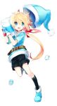 1boy animal_ears belt blonde_hair blue_eyes christmas chung_(elsword) elsword full_body gloves hat highres long_hair looking_at_viewer male_focus oiuio open_mouth santa_hat solo very_long_hair white_background 