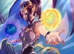  1girl alternate_costume alternate_hairstyle armor artist_request black_hair blue_eyes breastplate league_of_legends morgana pointy_ears tagme wings 