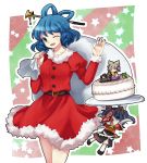  2girls animal_costume antlers blue_eyes blue_hair brown_hair cake christmas dress drill_hair earmuffs food hair_ornament hair_rings hair_stick hat kaku_seiga miyako_yoshika multiple_girls ofuda one_eye_closed open_mouth reindeer_antlers reindeer_costume ritual_baton sack santa_costume short_hair skirt sleeveless smile sttar tate_eboshi touhou toyosatomimi_no_miko ys_(fall) 