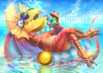  beach beak drink headphones innertube monster monster_hunter no_humans oborohizuki_no_misago solo straw sunglasses tail wings yian_kut-ku 