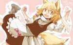  1girl ahoge animal_ears blonde_hair bow braid dated fang fox_ears fox_tail hair_bow kirisame_marisa kirisame_marisa_(cosplay) long_hair open_mouth ribbon sketch smile solo tail tako_(plastic_protein) touhou yellow_eyes youkai_fox_(touhou) 