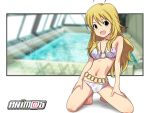  1girl bikini blonde_hair green_eyes hoshii_miki idolmaster long_hair rei_no_pool ryunnu solo swimsuit 