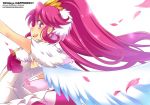  1girl aino_megumi brooch colored_eyelashes cure_lovely earrings happinesscharge_precure! jewelry katsuma_rei long_hair magical_girl petals pink_eyes pink_hair ponytail precure profile skirt smile solo super_happiness_lovely white_background white_wings wings 