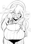  1girl @_@ blush breasts christmas cleavage cleavage_cutout cleavage_reach embarrassed english full-face_blush hairband hat hex_maniac_(pokemon) huge_breasts long_hair looking_at_viewer maydrawfag mistletoe monochrome npc open-chest_sweater pokemon ribbed_sweater santa_hat sketch solo source_request speech_bubble sweater turtleneck 