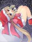  1girl asa_no_ha blue_eyes brown_hair christmas hat highres long_hair original santa_costume santa_hat sketch solo 