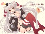  1girl :d amatsukaze_(kantai_collection) animal_ears breasts brown_eyes cat_ears cat_tail choker cleavage hair_tubes hairband kantai_collection kemonomimi_mode long_hair looking_at_viewer miko_92 navel open_mouth school_uniform serafuku silver_hair smile solo tail two_side_up 