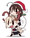  &gt;:) &gt;:d 2girls :d christmas kantai_collection kouchan multiple_girls open_mouth shigure_(kantai_collection) smile yuudachi_(kantai_collection) |_| 