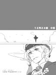  1girl cigarette comic dated female_admiral_(kantai_collection) hat highres kantai_collection monochrome sakura_sora smoking translation_request 