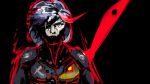  1girl black_hair blue_eyes cyborg eyepatch fusion kill_la_kill matoi_ryuuko metal_gear_(series) metal_gear_rising:_revengeance multicolored_hair raiden scissor_blade short_hair solo triple-q 