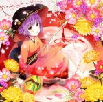  1girl album_cover alcohol bowl cherry_blossoms cover flower hat japanese_clothes kimono mallet minigirl needle nerisuke obi open_mouth petals purple_hair red_eyes sakazuki sake sash short_hair solo sukuna_shinmyoumaru touhou 