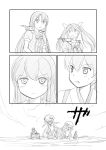  6+girls akagi_(kantai_collection) chikuma_(kantai_collection) comic japanese_clothes kaga_(kantai_collection) kantai_collection long_hair machinery military military_uniform monochrome multiple_girls ri-class_heavy_cruiser shimazaki_kazumi shinkaisei-kan side_ponytail silhouette tasuki tone_(kantai_collection) twintails uniform wo-class_aircraft_carrier 